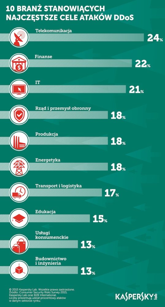 Najczestsze ofiary ddos 2015 - infografika